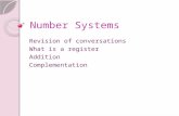 Number Systems Revision of conversations What is a register Addition Complementation.