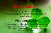 Welcome Literacy Across The Curriculum "Train The Trainer" Workshop Vocabulary Presenters: Shirley Cain, Eustacia Lowry- Jones, Marilyn Locklear, Kay.