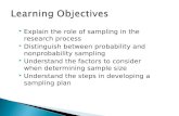 Explain the role of sampling in the research process  Distinguish between probability and nonprobability sampling  Understand the factors to consider.
