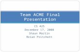 CS 425 December 17, 2008 Shaun Martin Brian Pritchett Team ACME Final Presentation.