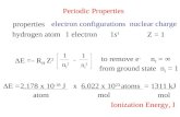 Periodic Properties electron configurations properties hydrogen atom1 electron to remove e - n f = ∞  E = x 6.022 x 10 23 atoms atommol = 1311 kJ mol.