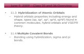 11.3 Hybridization of Atomic Orbitals –Hybrid orbitals properties including energy and shape, types (sp, sp 2, sp 3, sp 3 d, sp 3 d 2 ) found in common.