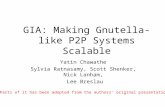 GIA: Making Gnutella-like P2P Systems Scalable Yatin Chawathe Sylvia Ratnasamy, Scott Shenker, Nick Lanham, Lee Breslau Parts of it has been adopted from.