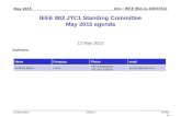 Doc.: IEEE 802.11-15/0476r2 Submission May 2015 Andrew Myles, CiscoSlide 1 IEEE 802 JTC1 Standing Committee May 2015 agenda 12 May 2015 Authors: NameCompanyPhoneemail.