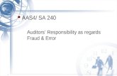0 AAS4/ SA 240 Auditors’ Responsibility as regards Fraud & Error.