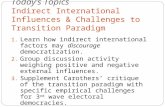 Today’s Topics Indirect International Influences & Challenges to Transition Paradigm 1. Learn how indirect international factors may discourage democratization.