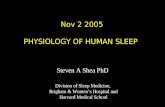 Nov 2 2005 PHYSIOLOGY OF HUMAN SLEEP Steven A Shea PhD Division of Sleep Medicine, Brigham & Women’s Hospital and Harvard Medical School.
