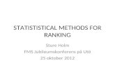 STATISTISTICAL METHODS FOR RANKING Sture Holm FMS Jubileumskonferens på Utö 25 oktober 2012.