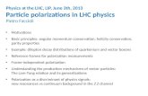 Physics at the LHC, LIP, June 3th, 2013 Particle polarizations in LHC physics Pietro Faccioli Motivations Basic principles: angular momentum conservation,
