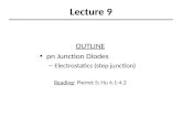 Lecture 9 OUTLINE pn Junction Diodes – Electrostatics (step junction) Reading: Pierret 5; Hu 4.1-4.2.