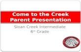 Sloan Creek Intermediate 6 th Grade Come to the Creek Parent Presentation.