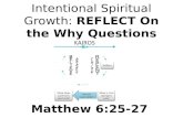 Intentional Spiritual Growth: REFLECT On the Why Questions Matthew 6:25-27.