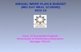 ANNUAL WORK PLAN & BUDGET (MID DAY MEAL SCHEME) 2012-13 Govt. of Arunachal Pradesh Directorate of Elementary Education Itanagar-791111 1.