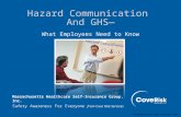 Massachusetts Healthcare Self-Insurance Group, Inc. S afety A wareness F or E veryone from Cove Risk Services Hazard Communication And GHS— What Employees.