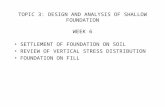 TOPIC 3: DESIGN AND ANALYSIS OF SHALLOW FOUNDATION WEEK 6 SETTLEMENT OF FOUNDATION ON SOIL REVIEW OF VERTICAL STRESS DISTRIBUTION FOUNDATION ON FILL.