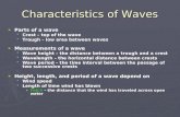 Characteristics of Waves ► ► Parts of a wave   Crest – top of the wave   Trough – low area between waves ► ► Measurements of a wave   Wave height.