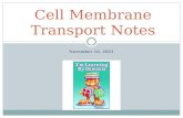 November 20, 2015 Cell Membrane Transport Notes. I.) Types of Cell Membrane Transport There are 2 types of cell membrane transport: A.Passive Transport.
