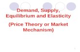 Demand, Supply, Equilibrium and Elasticity (Price Theory or Market Mechanism) 1.