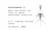 Assessments 2: What the biota can tell us about watershed condition K.E. Limburg lecture notes 26 March, 2002.