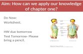 Aim: How can we apply our knowledge of chapter one? Do Now: Worksheet. HW due tomorrow Test Tomorrow- Please bring a pencil.