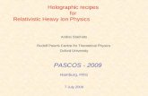 Holographic recipes for Relativistic Heavy Ion Physics Andrei Starinets Hamburg, FRG 7 July 2009 Rudolf Peierls Centre for Theoretical Physics Oxford University.