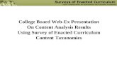 College Board Web-Ex Presentation On Content Analysis Results Using Survey of Enacted Curriculum Content Taxonomies.