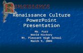 Renaissance Culture PowerPoint Presentation Mr. Furr World History Mt. Pleasant High School March 9, 2004.