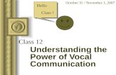 Class 12 Understanding the Power of Vocal Communication October 31 / November 1, 2007 Hello Class !