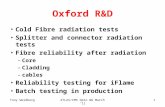Tony WeidbergATLAS/CMS Opto WG March '111 Oxford R&D Cold Fibre radiation tests Splitter and connector radiation tests Fibre reliability after radiation.