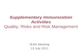 Supplementary Immunization Activities Quality, Risks and Risk Management IEAG Meeting 13 July 2011.