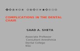 DENTAL ANESTHESIA COMPLICATIONS IN THE DENTAL CHAIR SAAD A. SHETA Associate Professor Consultant Anesthesia Dental College KSU.