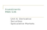 Investments MBA 536 Unit 6: Derivative Securities Speculative Markets.