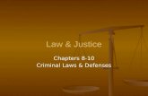 Law & Justice Chapters 8-10 Criminal Laws & Defenses.