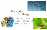 Introduction to Biology Bio-= Life -logy- Study of Biology- Study of Life.
