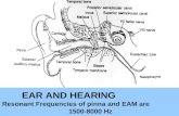 EAR AND HEARING Resonant Frequencies of pinna and EAM are 1500-8000 Hz.