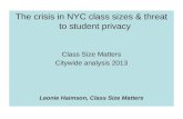 The crisis in NYC class sizes & threat to student privacy Class Size Matters Citywide analysis 2013 Leonie Haimson, Class Size Matters.