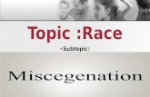 Subtopic: Topic :Race. Presenters: Janet | Ryan | Susan | Veronica Cheryl Jarman | Pacific Oaks College HD 361 Social Political Context Miscegenation.