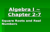 Algebra I ~ Chapter 2-7 Square Roots and Real Numbers.