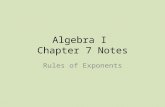 Algebra I Chapter 7 Notes Rules of Exponents. Section 7-1 Monomial – Constant – Base – Exponent -