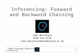 COM362 Knowledge Engineering Inferencing 1 Inferencing: Forward and Backward Chaining John MacIntyre 0191 515 3778 john.macintyre@sunderland.ac.uk.