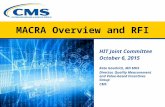 MACRA Overview and RFI HIT Joint Committee October 6, 2015 Kate Goodrich, MD MHS Director, Quality Measurement and Value- based Incentives Group CMS.