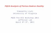 PQCD Analysis of Parton-Hadron Duality Simonetta Liuti University of Virginia PQCD Pre-DIS Workshop 2011 Jefferson Lab April 8 th -9 th, 2011 USA.