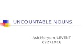 UNCOUNTABLE NOUNS Aslı Meryem LEVENT 07271016. LESSON PLAN Subject: Uncountable nouns Topic: Refreshments Grade: 9th grade Level: Intermediate Duration: