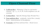 Open Channel Flow 1.Uniform flow - Manning’s Eqn in a prismatic channel - Q, v, y, A, P, B, S and roughness are all constant 2.Critical flow - Specific.