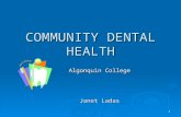 1 COMMUNITY DENTAL HEALTH Algonquin College Janet Ladas.