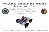 Universal Chassis for Modular Ground Vehicles University of Michigan Mars Rover Team Presented by Eric Nytko August 6, 2005 The 2 nd Mars Expedition Planning.