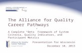 The Alliance for Quality Career Pathways A Complete “Beta” Framework of System Criteria, Quality Indicators, and Participant Metrics Presentation for Wisconsin.