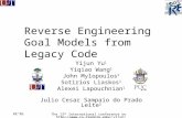 RE’05 The 13 th International conference on Requirements Engineering Reverse Engineering Goal Models from Legacy Code Yijun Yu 1 Yiqiao Wang 1 John Mylopoulos.