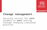 Change management Securing success for each student in each setting through changing classroom practice.