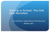 Texting in School: The Gr8 Db8 Revisited Irina Averianova, Nagoya Business University, Japan GloCALL 2011.